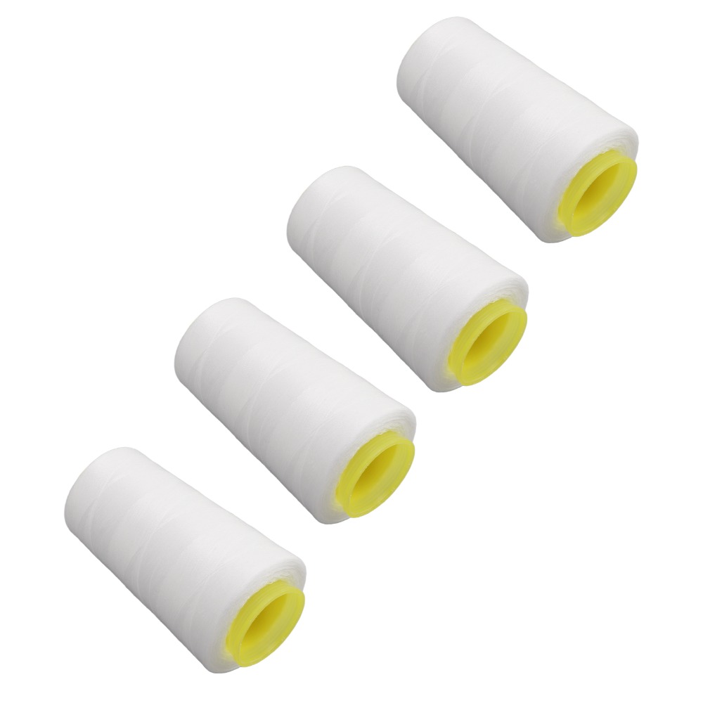 Serger Thread Cone - 4個入り、各3000ヤードの白いポリエステル製ミシン糸コーン、手縫い刺繍用キルティング糸スプール