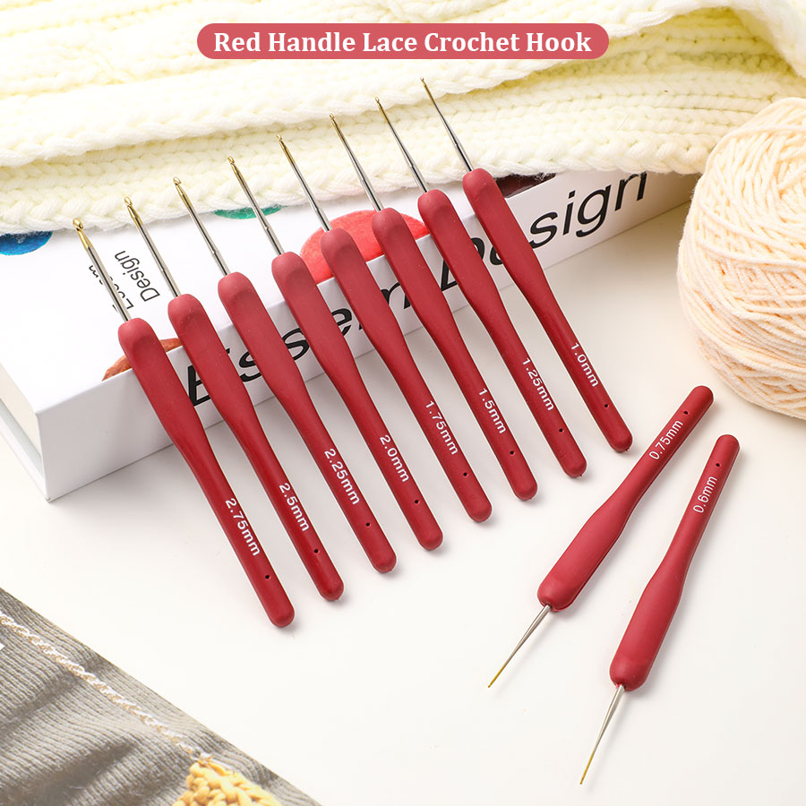 Textile Sewing Kit - 10 個赤かぎ針編みセットキットシリコーンハンドルかぎ針編みフック 0.6-2.75 ミリメートルかぎ針編み針セット針セーター織り縫製編みツール