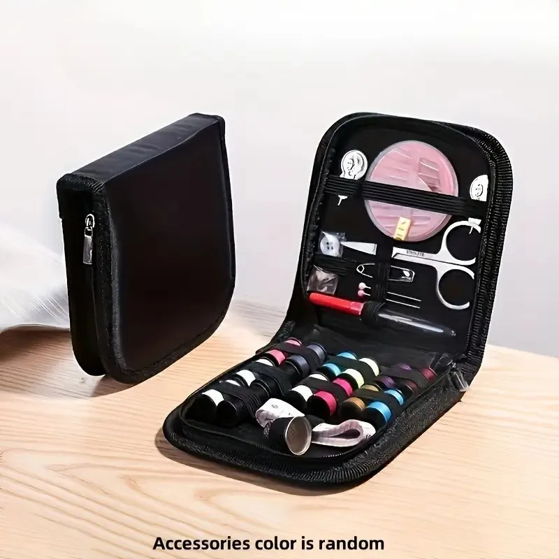 Textile Sewing Kit - 1袋27点入り縫製キット、多目的ポータブル縫製用品セット（糸、針、糸通し器、指ぬき、メジャー付き）