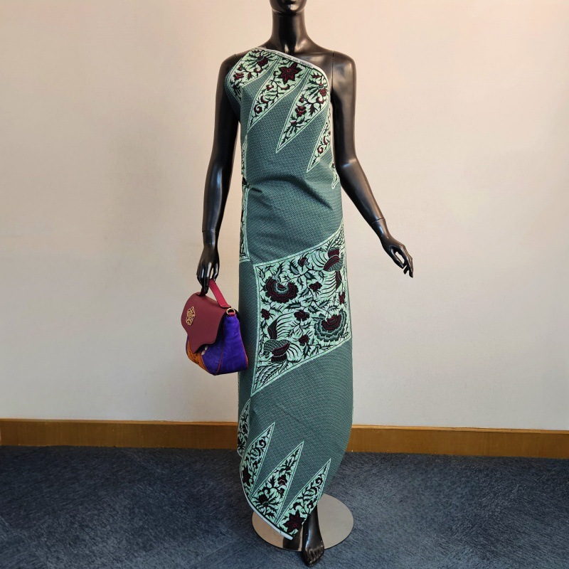 Sewing Batik - 6ヤードロングプリントグレーグリーンコットンアフリカンスタイルワックス生地、DIY縫製ドレスソファカーテンテーブルクロス用、幅120CM、R2802