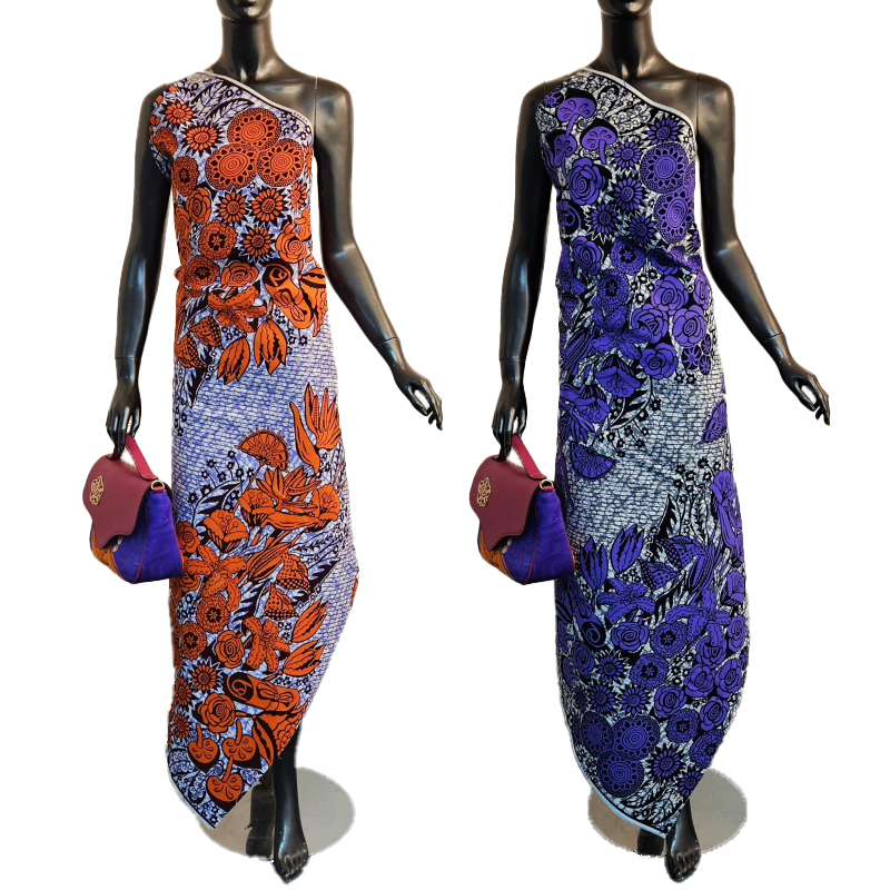 Sewing Batik - 6ヤードの長さの綿アフリカスタイルワックス生地、オレンジの花柄プリント、縫製ドレス、ソファカーテン、テーブルクロス用 FR2758