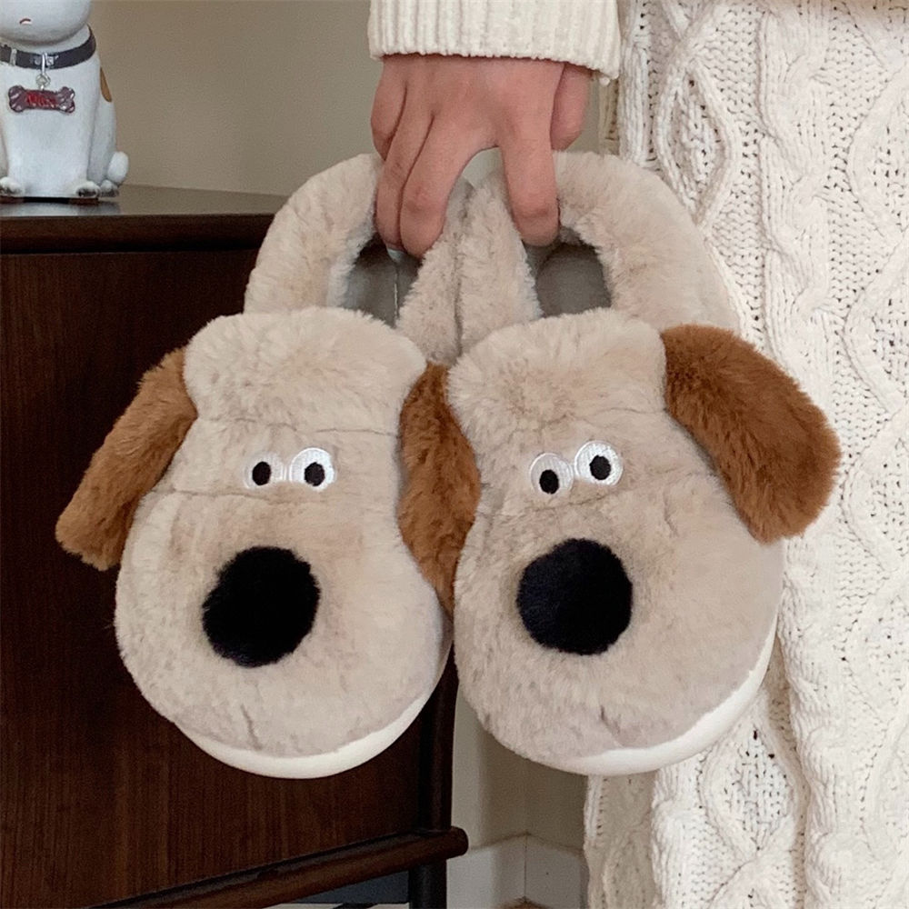 Sewing Cotton - Size36-45抱擁犬スリッパ女の子ふわふわ暖かいスライドスリッパ女性抱擁動物フラットシューズ2022インホット厚手の毛皮のスリッパ