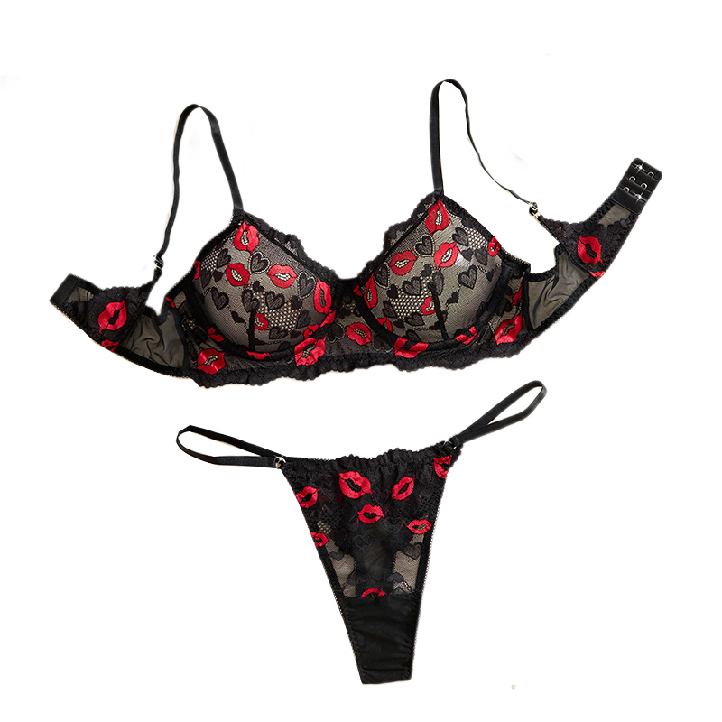 Sewing Nylon - 透明レース下着セクシーランジェリーセット レディース誘惑ブラ＆パンティーセット エロティックコスチューム