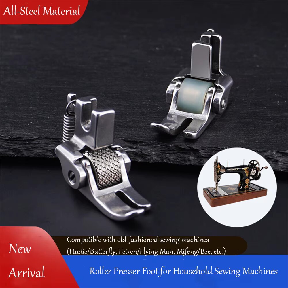 Sewing Tt - 古い式の足踏みミシン用全鋼製ローラープレスフット、バタフライフライングマンビーシンガービンテージミシンアクセサリー