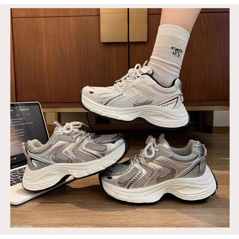 Sewing Nylon - 2026 春の女性アンキーダッドスニーカー通気性メッシュプラットフォームカジュアルシューズレースアップ多用途韓国スタイルストリートウェアトレンディ