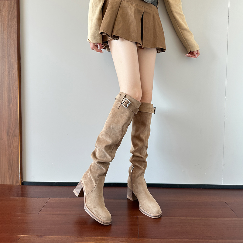 Sewing Nylon - ハイヒールニーハイブーツ レディース 秋冬 2025 ロングブーツ 厚底ブーツ