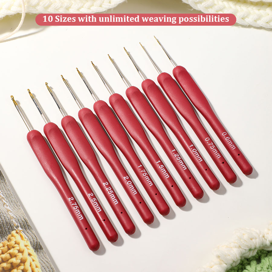 10 個赤かぎ針編みセットキットシリコーンハンドルかぎ針編み - Textile Sewing Kit のレビューと価格