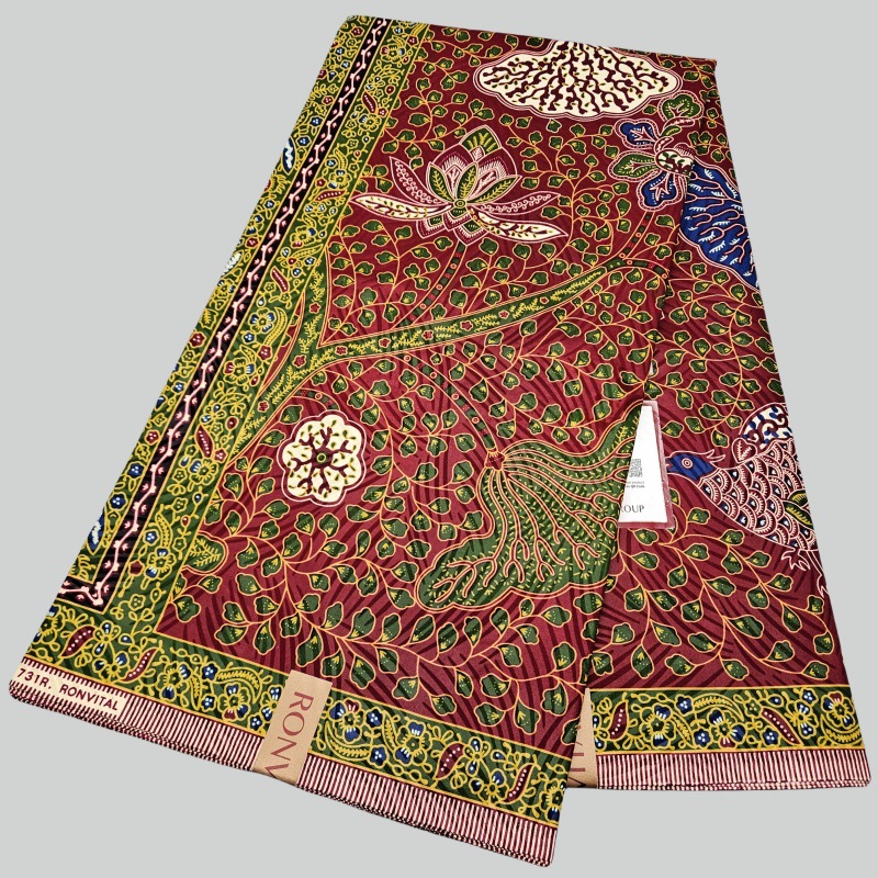 46 インチ * 6 ヤード緑の葉プリント赤アフリカ綿バティ - Sewing Batik のレビューと価格