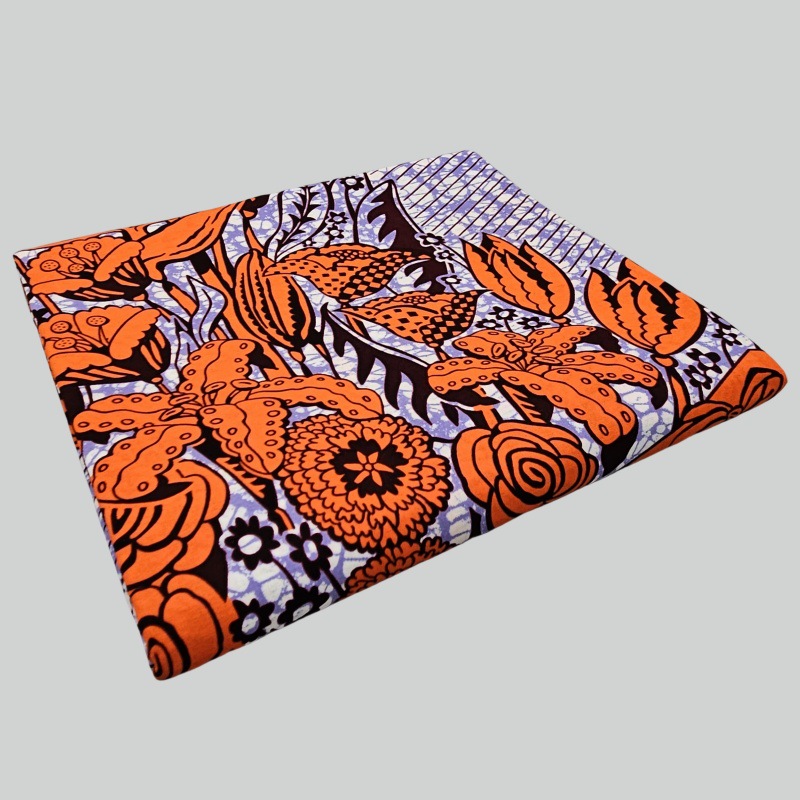 6ヤードの長さの綿アフリカスタイルワックス生地、オレンジの花 - Sewing Batik のレビューと価格