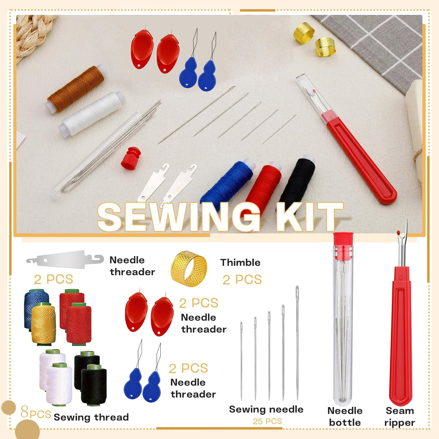 43個入りビッグアイ縫い針キット、家庭必需品、硬鋼縫製アクセ - Sewing Repair のレビューと価格